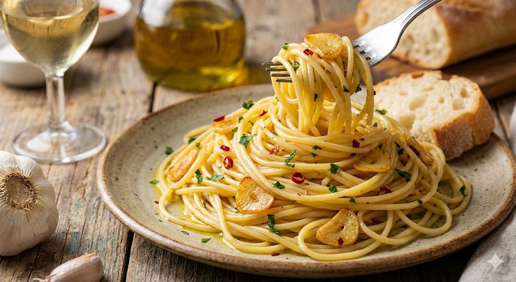 Pasta Aglio e Olio - Spaghetti mit Knoblauch und Olivenöl